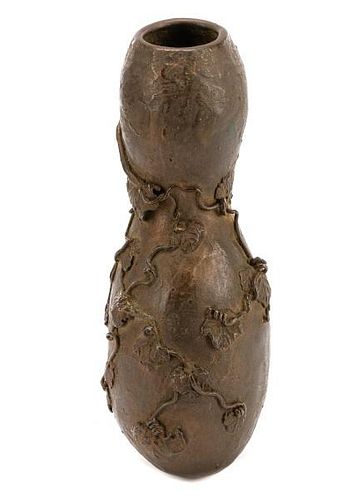 19th C. Chinese Bronze Double Gourd Wall Pocket