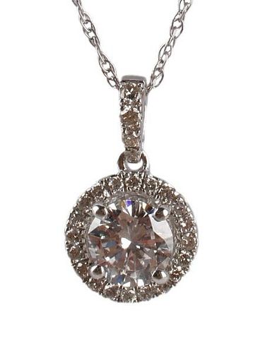 Ladies 14k White Gold & Round Diamond Necklace