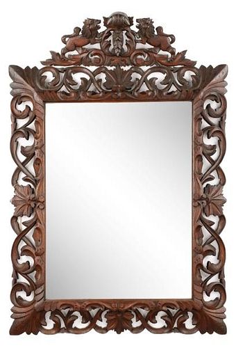 Continental Stained Oak Carved Wall Mirror