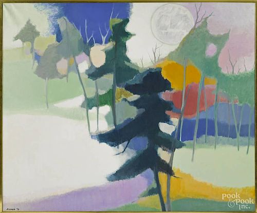 Tadashi Asoma (Japanese/American b. 1923), oil on canvas, titled Spring Moon, signed lower left