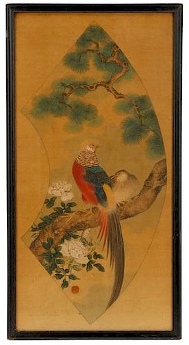 Japanese Silk Painting, "Pheasants With Peonies"