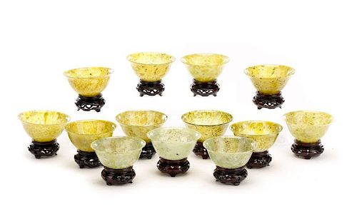 Group of 14 Boxed Chinese Jade Bowls
