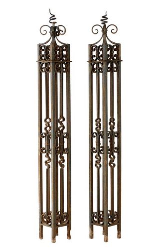 Pair, Painted Wrought Iron Gate Posts