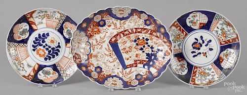 Two Japanese Imari chargers, late 19th c., 12 1/4'' dia., together with an oblong platter