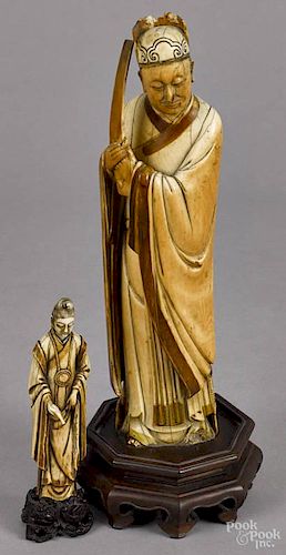 Two Japanese carved ivory figures, 19th c., 5 1/4'' h. and 11'' h.