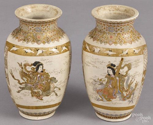 Pair of Japanese Meiji period Satsuma vases, 8 3/8'' h.