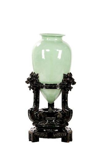 Monumental Minton Majolica Celadon 'Chinese' Vase