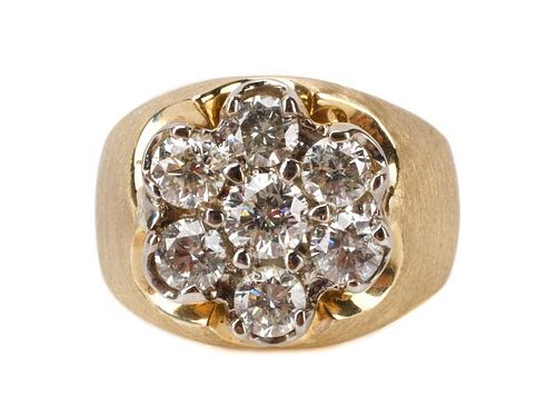 Gents 14k Yellow Gold & Diamond Floral Motif Ring