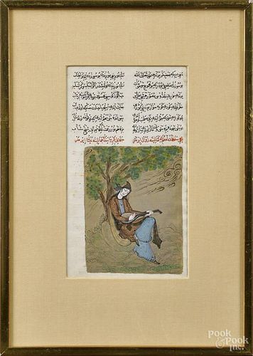 Pair of Persian illuminated manuscript pages, 10'' x 5 3/4''.