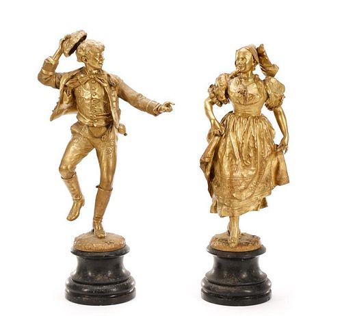 Pair, 1888 Austrian Gilt Bronze Dancing Figures