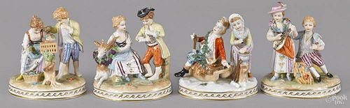 Four Dresden porcelain figural groups, tallest - 5 1/4''.
