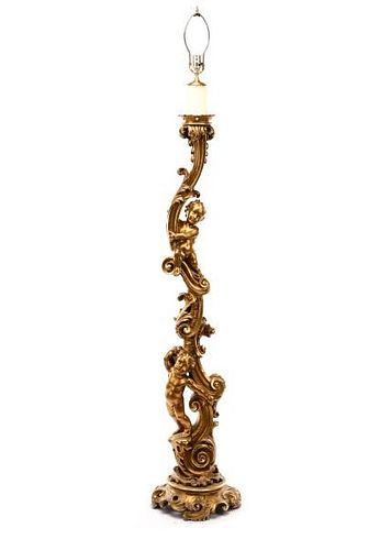 Baroque Style Carved Giltwood Putti Floor Lamp