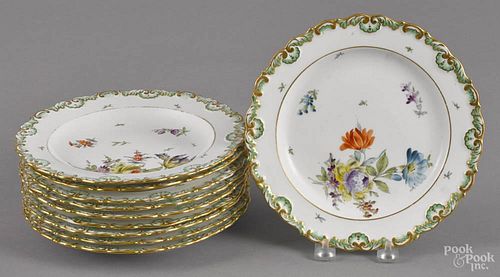 Set of ten Meissen porcelain cabinet plates, 19th c., 8 1/2'' dia.