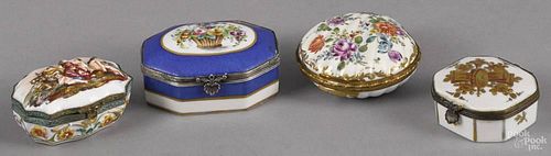Four Continental porcelain patch boxes, late 19th c., to include a Capo di Monte example