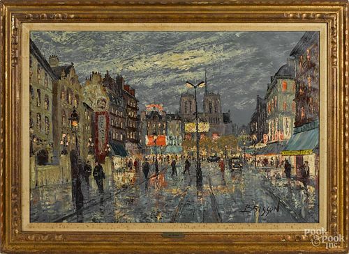 Marcel Brisson (French b. 1915), oil on canvas street scene, signed lower right, 24'' x 36''.