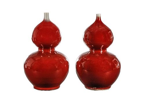 Pair of Chinese Sang de Bouef Double Gourd Vases