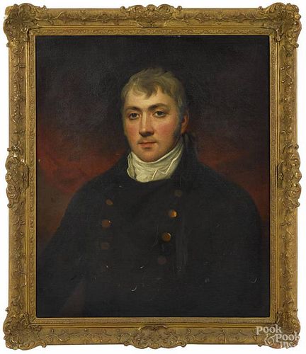 English oil on canvas portrait of a gentleman, early 19th c., 30'' x 25''.