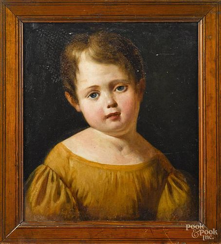 Pair of English oil on board portraits of a boy and girl, ca. 1860, 16'' x 13 1/2''.