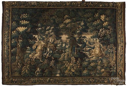 Continental verdure tapestry, 18th c., depicting the rape of Europa, 112'' x 155''.