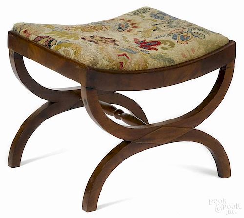 Classical mahogany cerule stool, ca. 1835, 17'' h., 20'' w.