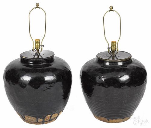 Pair of ceramic table lamps, 16'' h.