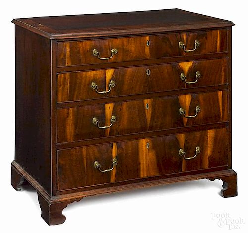 George III mahogany chest of drawers, ca. 1770, 32'' h., 35 1/2'' w.