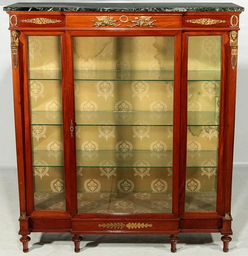A 19TH C. FRENCH EMPIRE STYLE BRONZE MOUNTED VITRINE