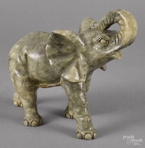 Carved hardstone elephant, 20th c., 11'' h.