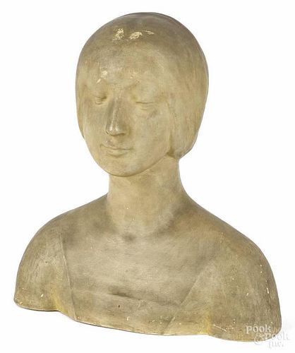 Plaster bust of a woman, early 20th c., 17 1/2'' h.