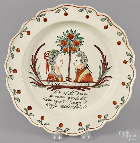 English creamware plate, late 18th c., decorated with busts