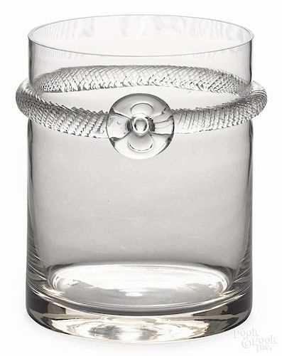 English cut glass centerpiece bowl by Stuart, 8'' h., together with two unsigned wine coolers
