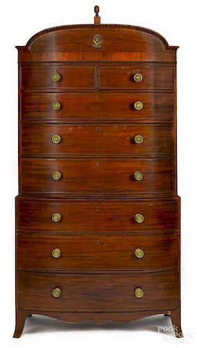 George III mahogany bowfront chest on chest, late 18th c., 83 1/2'' h., 41 3/4'' w.