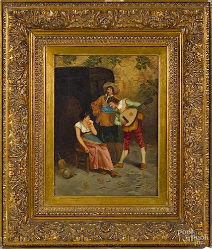 Carlo Polidori (Italian 19th c.), oil on panel of street musicians, signed lower right