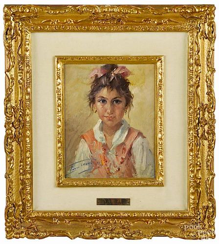 Lucio Tafuri (Italian b. 1941), oil on board portrait of a girl, signed lower left, 10'' x 8''.