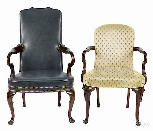 Two Georgian style mahogany open armchairs, by Hickory and Southwood.
