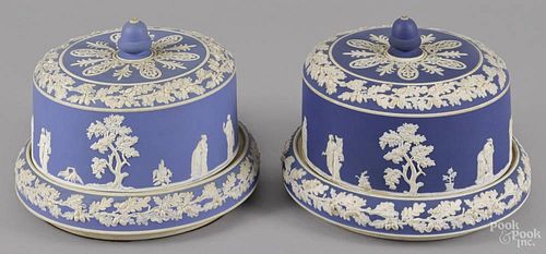 Two blue jasperware cheese keepers, late 19th c., probably Wedgwood, 7 3/4'' h.