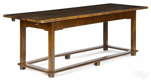 Continental walnut refectory table, 18th c., with flat box stretchers, 31'' h., 89 3/4'' w.