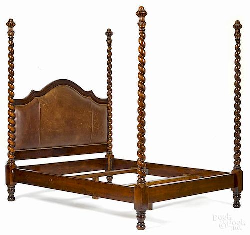 Portuguese fruitwood bed, early 20th c., with barley twist posts.