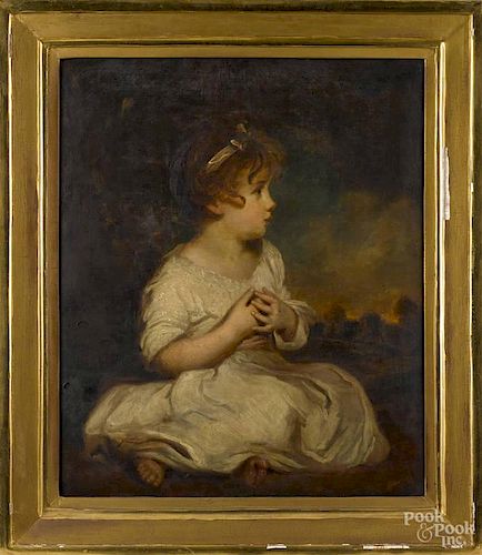 English oil on canvas portrait of a young girl, late 19th c., 29 1/2'' x 24 3/4''.
