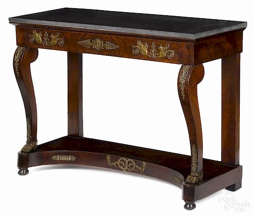 French Empire marble top mahogany console table, ca. 1830, 35 1/4'' h., 49 1/2'' w.