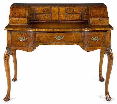 French or Italian burl veneer desk, ca. 1900, 36'' h., 41'' w.