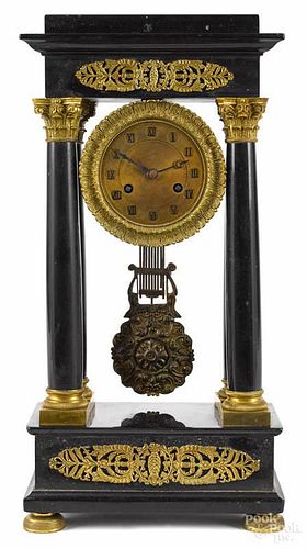 French ormolu and slate portico clock, late 19th c., 19 1/4'' h.