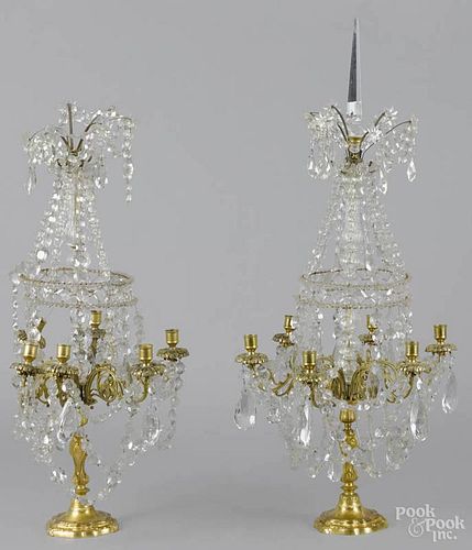 Pair of French ormolu and cut glass candelabra, ca. 1900, 38 1/2'' h.
