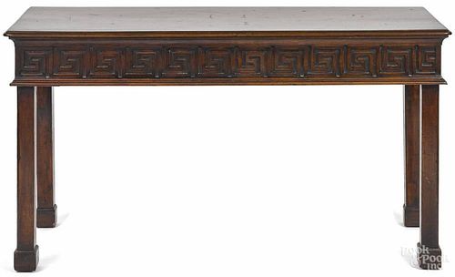 George III Chinese Chippendale mahogany side table, 19th c., with a blind fretwork apron, 31'' h.