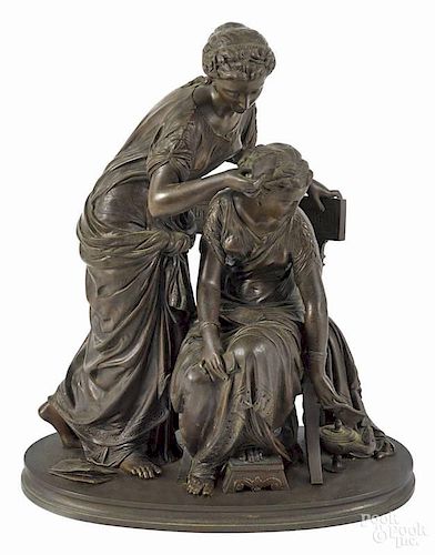 Jean Louis Gregoire (French 1840-1890), bronze group of two women reading from their notebooks