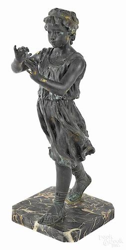 Patinated bronze of a child in sandals, ca. 1900, 25'' h.