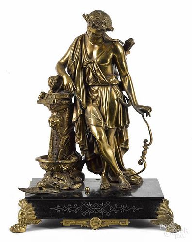 Gilt metal classical figure with a bow, late 19th c., 17'' h.