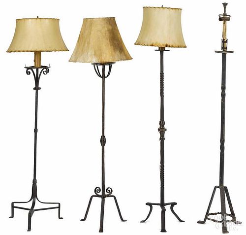 Four French wrought iron floor lamps, 19th/20th c.