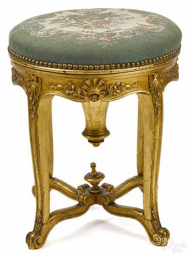 French giltwood piano stool, early 20th c., 19'' h.