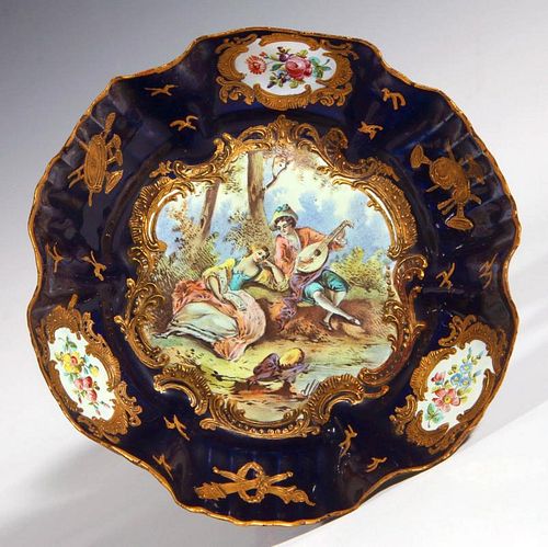 AN EARLY 20TH C. FRENCH ENAMEL TAZZA MANNER OF SEVRES